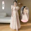 Chic / Beautiful Blushing Pink Bow Printing Bridesmaid Dresses 2023 A-Line / Princess Short Sleeve Backless Floor-Length / Long Bridesmaid Dresses