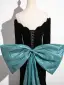 Chic / Beautiful Black Velvet Evening Dresses 2025 Trumpet / Mermaid Off-The-Shoulder Short Sleeve Backless Bow Sweep Train Evening Party Formal Dresses