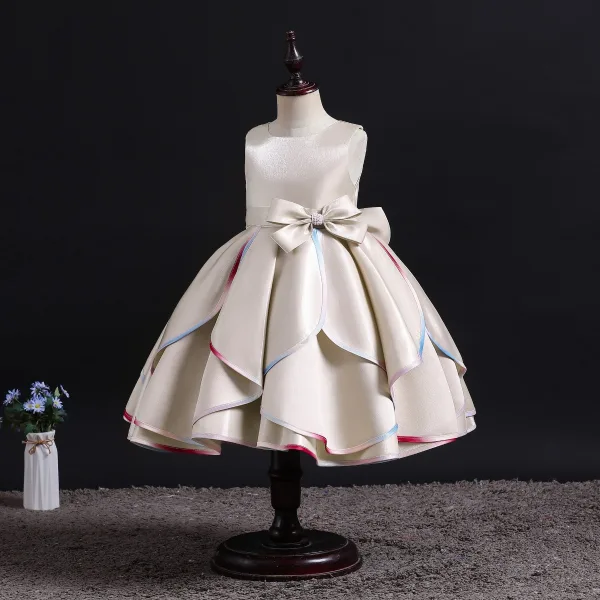 Fashion Burgundy Birthday Cascading Ruffles Flower Girl Dresses 2023 Ball Gown Scoop Neck Sleeveless Backless Bow Tea-length Flower Girl Dresses