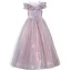 Sparkly Lilac Pearl Sequins Birthday Ball Gown Flower Girl Dresses 2024 Scoop Neck Short Sleeve Floor-Length / Long