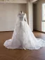 Luxury / Gorgeous White Handmade  Beading Pearl Lace Flower Sequins Wedding Dresses 2026 Ball Gown High Neck Long Sleeve Chapel Train