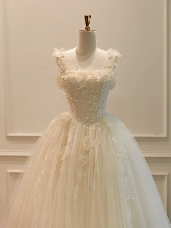 Haut de Gamme Élégant Champagne Fait main Perlage Appliques Robe De Mariée 2026 Princesse Bustier Sans Manches Dos Nu Longue