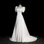 Modest / Simple White Satin Prom Dresses 2022 A-Line / Princess Square Neckline Puffy Short Sleeve Bow Backless Court Train Prom Formal Dresses