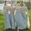 Modest / Simple Mint Green Bow Bridesmaid Dresses 2022 A-Line / Princess Short Sleeve Backless Floor-Length / Long Wedding Party Dresses