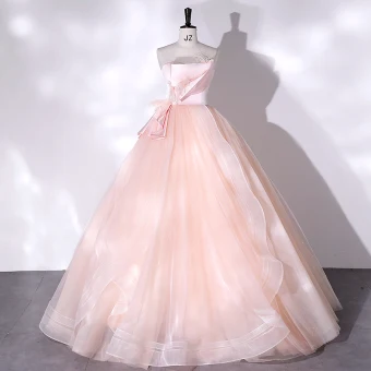 Chic Belle Rose Bonbon Gland Robe De Bal 2022 Robe Boule Bustier Sans Manches Dos Nu Longue Robe De Ceremonie