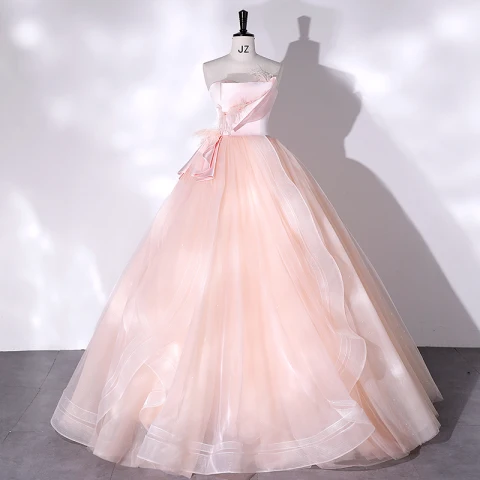 Schöne Pink Quaste Ballkleider 2022 Ballkleid Bandeau Ärmellos Rückenfreies Lange Festliche Kleider