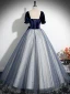 Élégant Bleu Marine Étoile Paillettes Noeud Robe De Bal 2024 Robe Boule Encolure Carrée Manches Courtes Dos Nu Longue Promo Robe De Ceremonie