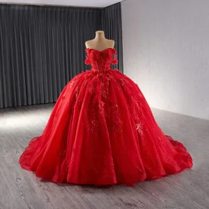 High End Red Beading Pearl Sequins Lace Flower Appliques Prom Dresses 2024 Ball Gown Off The Shoulder Sleeveless Backless Chapel Train Prom