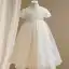 Elegant White Beading Pearl Sequins Wedding Flower Girl Dresses 2024 Ball Gown High Neck Short Sleeve Flower Girl Dresses Floor-Length / Long Tulle