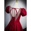 Elegant Burgundy Satin Prom Dresses 2022 A-Line / Princess U-Neck Short Sleeve Backless Bow Sash Floor-Length / Long Formal Dresses