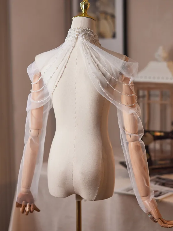 Moda Białe Frezowanie Perła Rhinestone Tiulowe Wieczorowe szal 2026