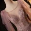 Sparkly Blushing Pink Sequins Prom Dresses 2024 A-Line / Princess Scoop Neck Short Sleeve Backless Floor-Length / Long Prom Formal Dresses