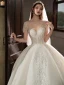 High-end Ivory Beading Pearl Rhinestone Sequins Wedding Dresses 2022 Ball Gown Scoop Neck Short Sleeve Backless Royal Train Wedding