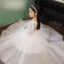 Charming White Birthday Flower Girl Dresses 2022 Ball Gown Cascading Ruffles V-Neck Beading Sequins 3/4 Sleeve Backless Floor-Length / Long Flower Girl Dresses