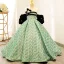 Elegant Sage Green Floral Birthday Flower Girl Dresses 2024 Ball Gown Strapless Bow Rhinestone Short Sleeve Backless Floor-Length / Long