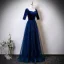 Vintage / Retro Navy Blue Star Sequins Floor-Length / Long Mother Of The Bride Dresses 2025 A-Line / Princess Square Neckline Short Sleeve Backless