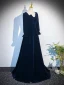 Vintage / Retro Black Winter Velvet Prom Dresses 2024 A-Line / Princess Square Neckline Long Sleeve Backless Floor-Length / Long Prom Formal Dresses