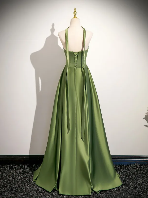 Sexy Sage Green Prom Dresses 2025 A-Line / Princess Strapless Sleeveless Backless Floor-Length / Long Formal Dresses