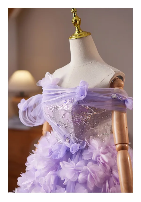 Charmant Lavendel Pailletten Applikationen Kurze Partykleider 2025 Ballkleid Off Shoulder Kurze Ärmel Rückenfreies Festliche Kleider