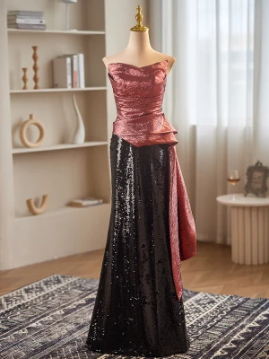 Bling Bling Watermelon Rouge Paillettes Robe De Soirée 2024 Trompette Sirène Bustier Sans Manches Dos Nu Longue Soirée Robe De Ceremonie