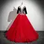 Vintage / Retro Burgundy Beading Sequins Prom Dresses 2025 Ball Gown V-Neck Short Sleeve Backless Floor-Length / Long Prom Formal Dresses