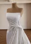 Vintage / Retro High-end White Handmade  Pearl Rhinestone Satin Wedding Dresses 2026 Trumpet / Mermaid Strapless Sleeveless Backless Sweep Train