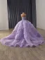Luxury / Gorgeous Purple Handmade  Beading Sequins Cascading Ruffles Prom Dresses 2025 Ball Gown Strapless Sleeveless Backless Chapel Train Prom Formal Dresses