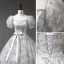 Elegant Grey Beading Pearl Sequins Prom Dresses 2023 Ball Gown Square Neckline Bow Sash Short Sleeve Backless Floor-Length / Long Prom Formal Dresses