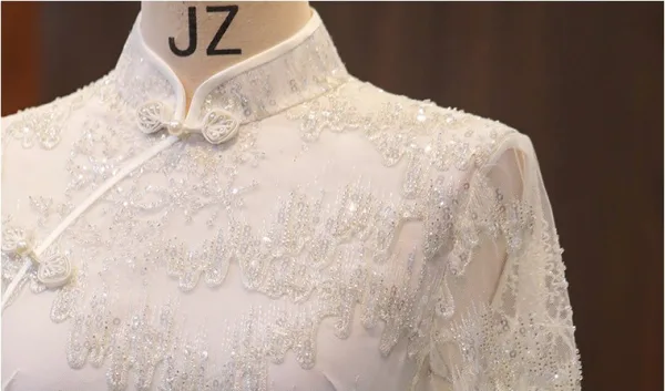 Chinese style White Beading Sequins Evening Party Cheongsam 2026 Trumpet / Mermaid High Neck Short Sleeve Knee-Length