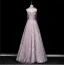 Charming Blushing Pink Beading Rhinestone Sequins Prom Dresses 2026 A-Line / Princess Off-The-Shoulder Short Sleeve Backless Floor-Length / Long Formal Dresses