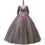 Elegant Purple Gradient-Color Prom Dresses 2022 Ball Gown Scoop Neck Pearl Lace Flower Short Sleeve Backless Floor-Length / Long Prom Formal Dresses