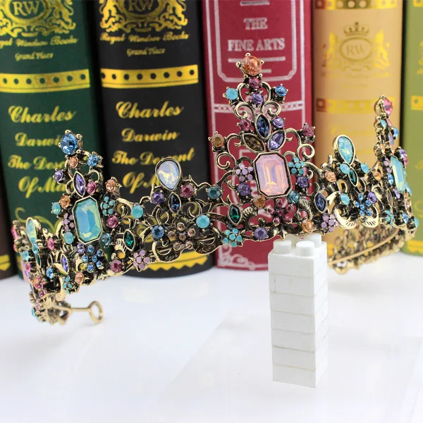 Vintage Multi-Kleuren Rhinestone Bronzen Legering Tiara Bruids Haaraccessoires 2023 Huwelijk