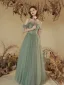 Charmant Vert Cendré Plissée Robe De Bal 2023 Princesse De l'épaule Manches Courtes Longue Promo Robe De Ceremonie