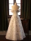 Chic / Beautiful Ivory Pearl Sequins Appliques Prom Dresses 2024 A-Line / Princess Off-The-Shoulder Short Sleeve Backless Floor-Length / Long Prom Formal Dresses