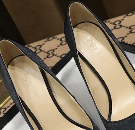 Chic / Belle Noire Faux Diamant Promo Escarpins 2024 Satin 10 cm Talons Aiguilles À Bout Pointu Escarpins Talons Hauts