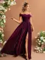 Elegant Green Glitter Split Front Prom Dresses 2025 A-Line / Princess Off-The-Shoulder Sleeveless Backless Floor-Length / Long Prom Formal Dresses