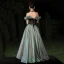 Fashion Green Prom Dresses 2024 A-Line / Princess Ruffle Off-The-Shoulder Sleeveless Backless Floor-Length / Long Prom Formal Dresses
