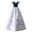Elegant Ocean Blue Glitter Suede Prom Dresses 2022 Satin Ball Gown Off-The-Shoulder Short Sleeve Backless Floor-Length / Long Formal Dresses