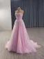 High-end Blushing Pink Appliques Beading Pearl Prom Dresses 2025 A-Line / Princess Strapless Sleeveless Backless Sweep Train Prom Formal Dresses