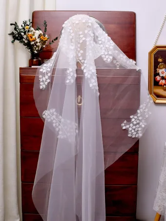 Vintage Originale Blanche Perle Feuille 1 5 M Voile De Mariée 2025 Tulle