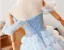 High-end Sky Blue Beading Rhinestone Cascading Ruffles Prom Dresses 2024 Ball Gown Off-The-Shoulder Sleeveless Backless Floor-Length / Long Prom Formal Dresses