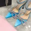 Sexy Pool Blue Evening Party Womens Shoes 2022 Satin Rhinestone Bow 9 cm Stiletto Heels Ankle Strap Pointed Toe High Heels