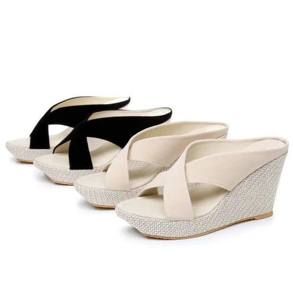 Fashion Black Beach Street Wear Pierced Womens Sandals 2024 9 cm Wedges Open / Peep Toe Sandals High Heels