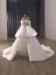 High-end White Handmade  Beading Lace Flower Satin Wedding Dresses 2025 Ball Gown Off-The-Shoulder Long Sleeve Backless Chapel Train