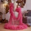 Mode Fushia Volants en Cascade Fait main Soirée Manches Courtes châle 2025 Tulle