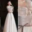 Chic / Belle Rougissant Rose Paillettes Robe De Bal 2022 Princesse Encolure Carrée Manches Courtes Dos Nu Noeud Longue Promo Robe De Ceremonie