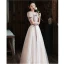 Chic / Belle Rougissant Rose Paillettes Robe De Bal 2022 Princesse Encolure Carrée Gonflée Manches Courtes Dos Nu Noeud Ceinture Longue Promo Robe De Ceremonie