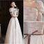 Chic / Belle Rougissant Rose Paillettes Robe De Bal 2022 Princesse Encolure Carrée Gonflée Manches Courtes Dos Nu Noeud Ceinture Longue Promo Robe De Ceremonie