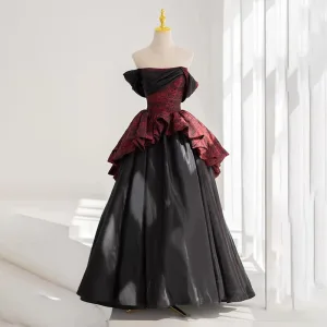 Vintage Svart Printing Ballkjoler 2025 Ballkjole Strapless Uten Ermer Ryggløse Lange Ball Formelle Kjoler
