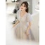 Chic / Belle Gris Paillettes Robe De Bal 2022 Princesse V-Cou Manches Courtes Dos Nu Longue Promo Robe De Ceremonie